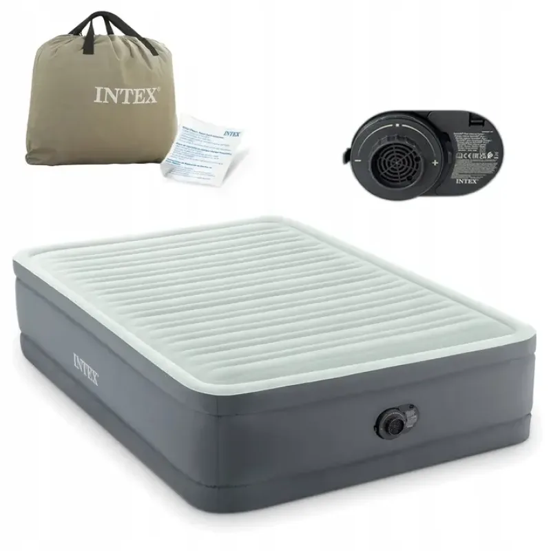 Матрац надувний INTEX 64904ND з насосом 191 х 137 х 46 см, сірий
