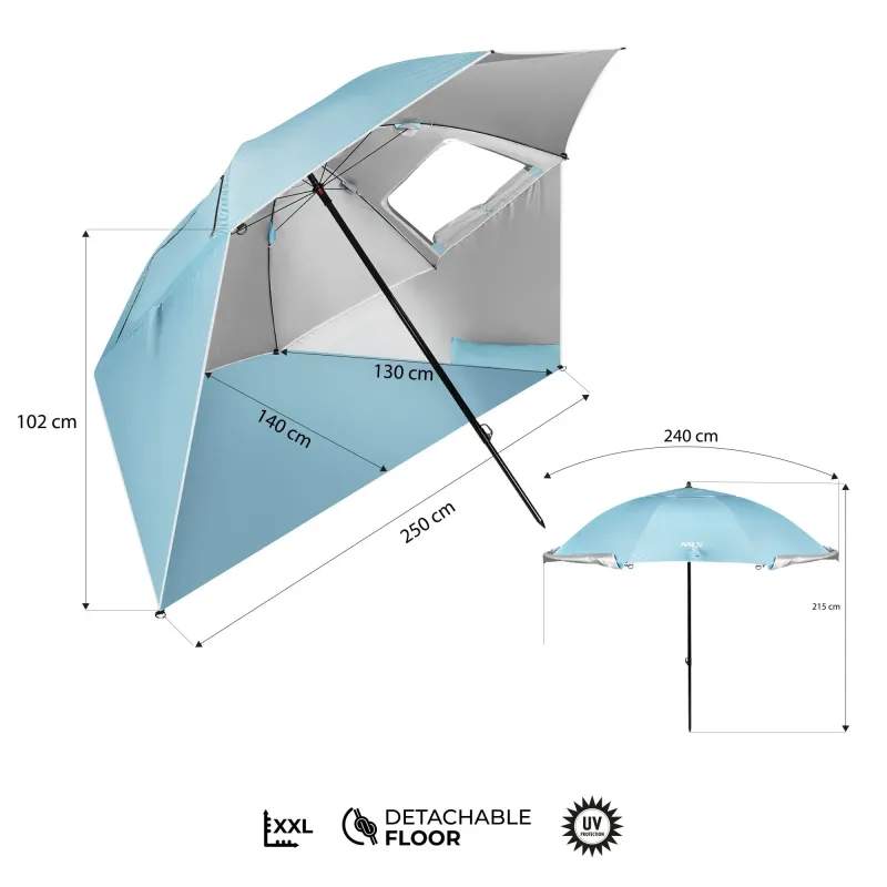 Парасоля пляжна 2-в-1 NILS CAMP NC17114 XXL 240 см, блакитна Парасоля пляжна 2-в-1 NILS CAMP NC17114 XXL 240 см, блакитна