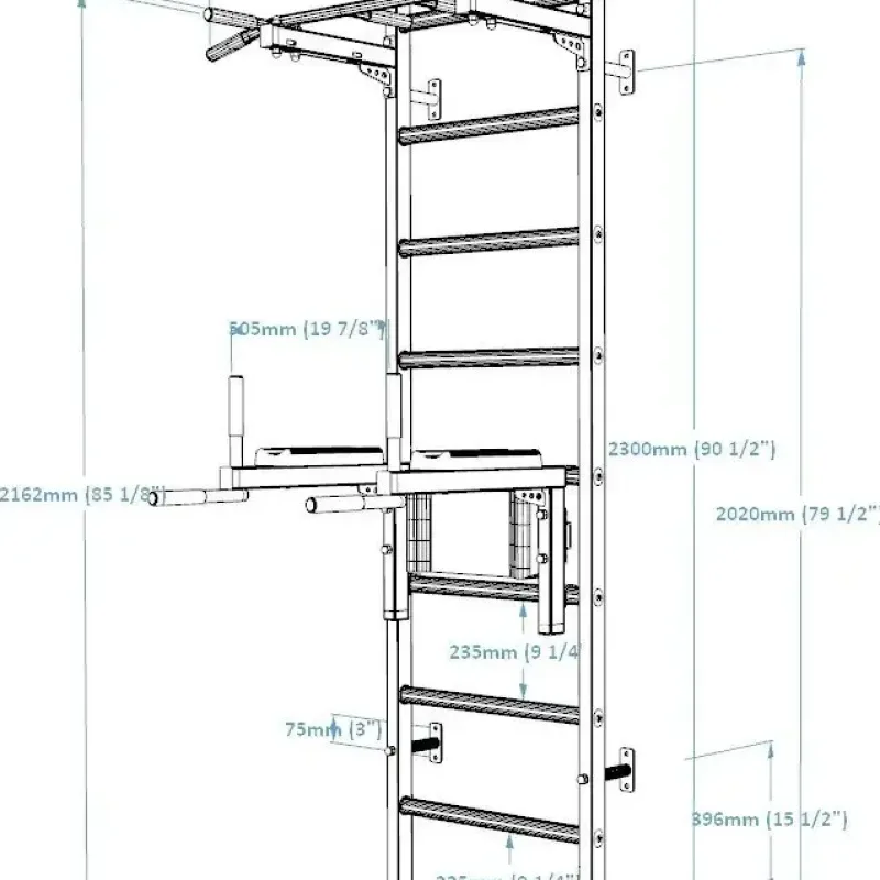 Шведська стінка BenchK 222B з турніком та брусами, чорна