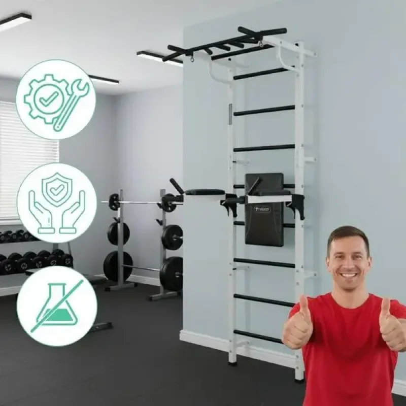 Шведська стінка Gamma Workout Grand з турніком та поручнями, біла Шведська стінка Gamma Workout Grand з турніком та поручнями, біла