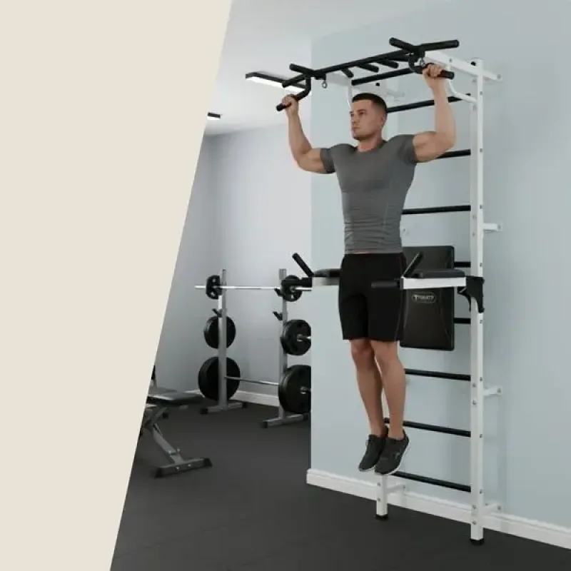 Шведська стінка Gamma Workout Grand з турніком та поручнями, біла Шведська стінка Gamma Workout Grand з турніком та поручнями, біла