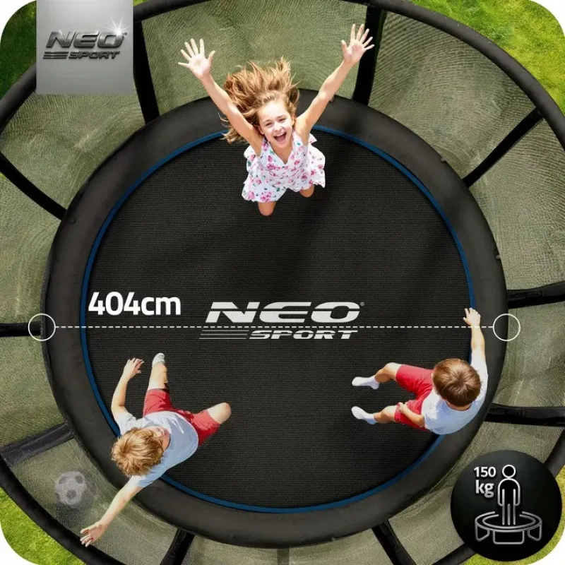 Батут Neo-Sport NS-13Z221 з зовнішньою сіткою 13 футів 404 см, чорно-синя