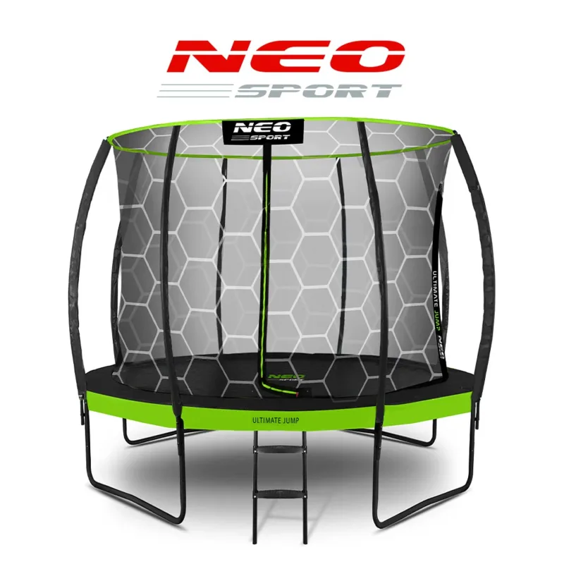 Батут Neo-Sport з внутрішньою сіткою 10 футів 312 см чорно-зелений