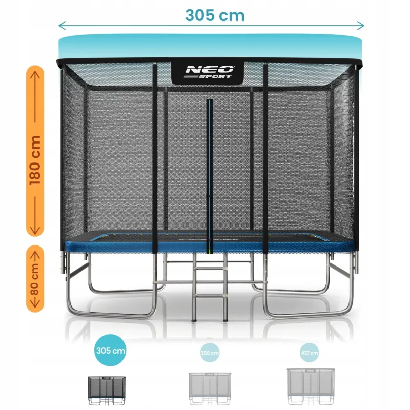 Прямокутний батут Neo-Sport з зовнішньою сіткою 10 x 7 футів 305 x 213 см, чорно-синій