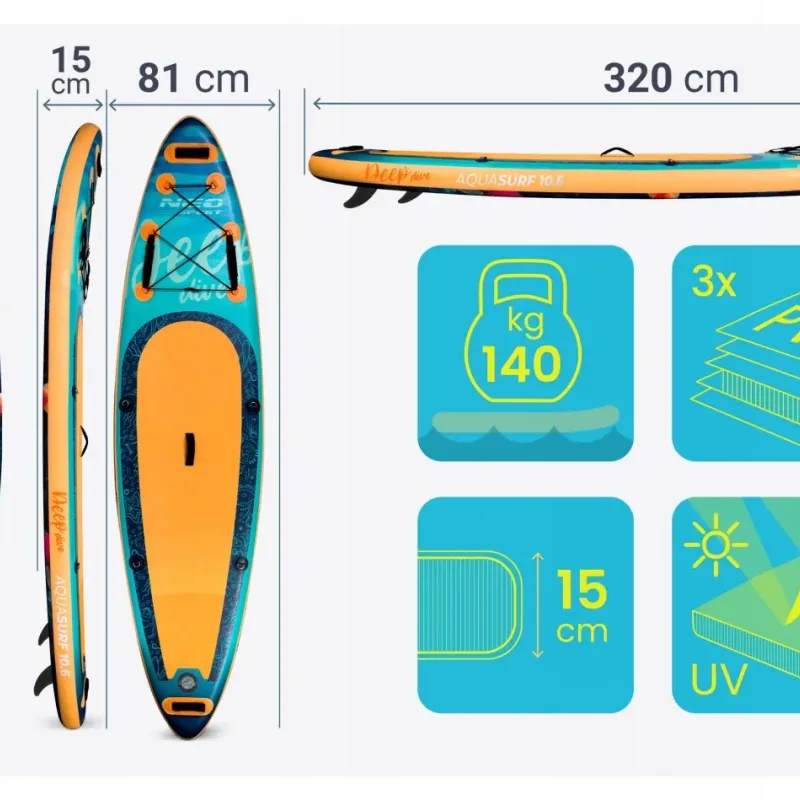 Надувна SUP дошка (Сапборд) Neo-Sport 170214 Aquasurf 320 х 84 х 15 см