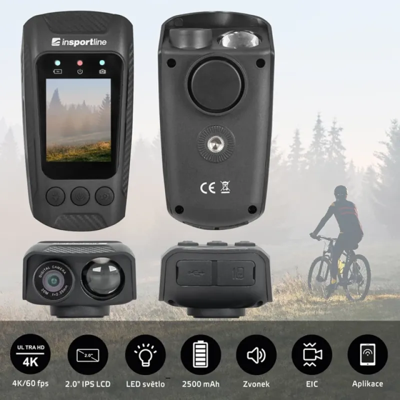 Велокамера 3в1 4K, ліхтарик, клаксон inSPORTline ActionCam Pro Велокамера 3в1 4K, ліхтарик, клаксон inSPORTline ActionCam Pro