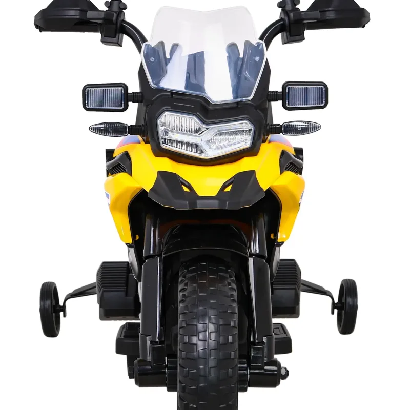 Дитячий акумуляторний мотоцикл BMW F850 GS Жовтий + Опорні колеса + Аудіо LED + Free Start + EVA