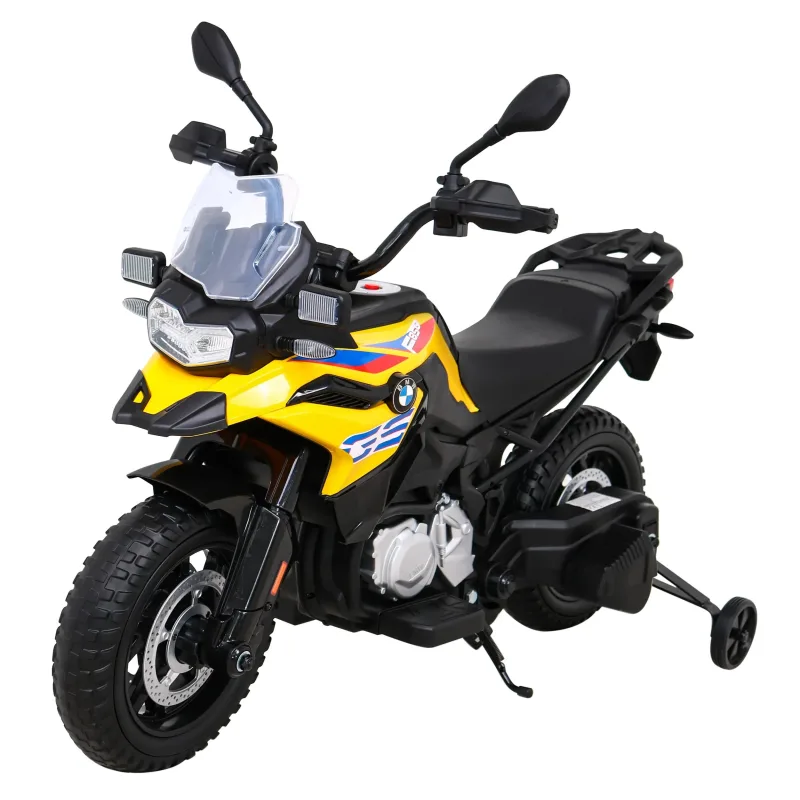 Дитячий акумуляторний мотоцикл BMW F850 GS Жовтий + Опорні колеса + Аудіо LED + Free Start + EVA