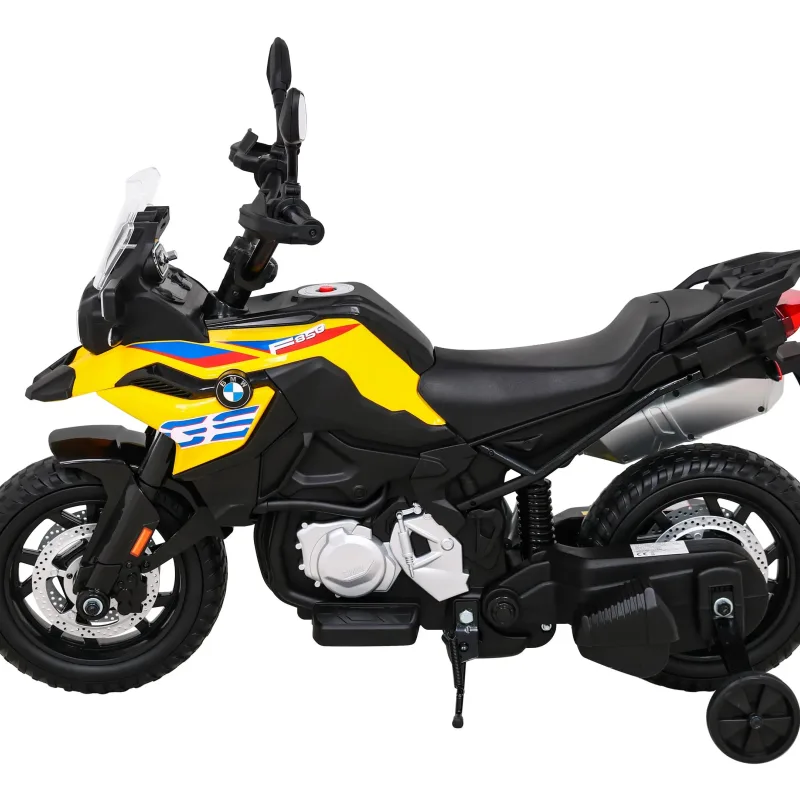 Дитячий акумуляторний мотоцикл BMW F850 GS Жовтий + Опорні колеса + Аудіо LED + Free Start + EVA