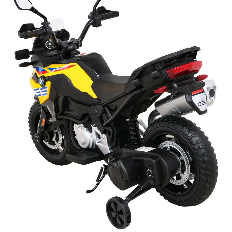 Дитячий акумуляторний мотоцикл BMW F850 GS Жовтий + Опорні колеса + Аудіо LED + Free Start + EVA
