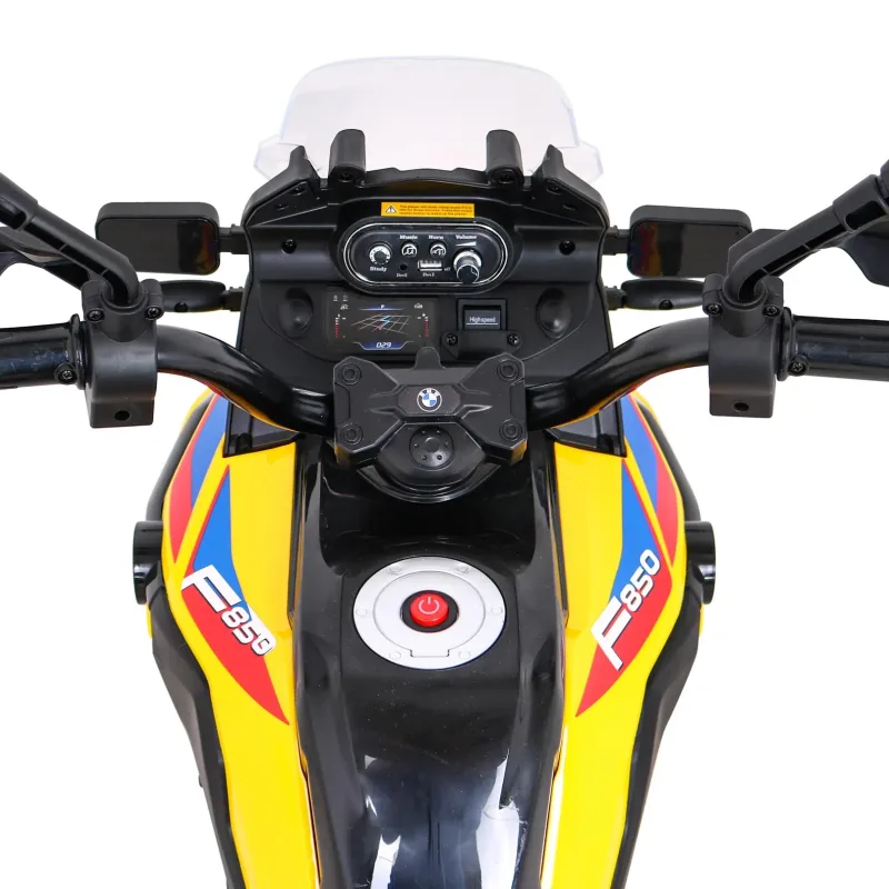 Дитячий акумуляторний мотоцикл BMW F850 GS Жовтий + Опорні колеса + Аудіо LED + Free Start + EVA