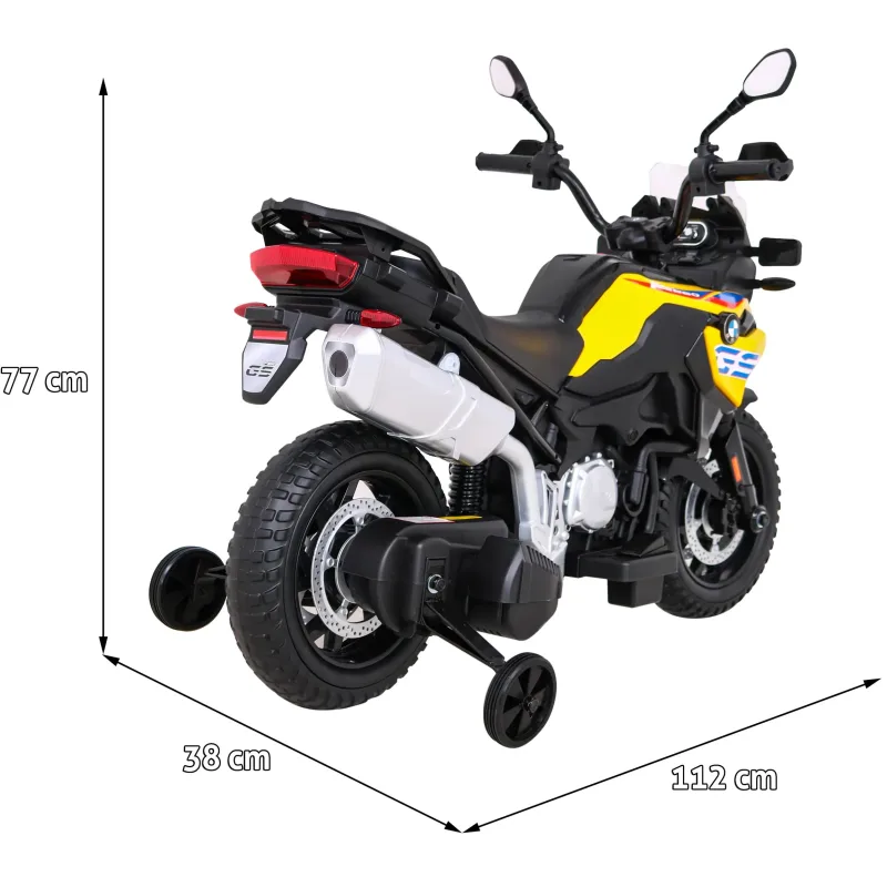 Дитячий акумуляторний мотоцикл BMW F850 GS Жовтий + Опорні колеса + Аудіо LED + Free Start + EVA