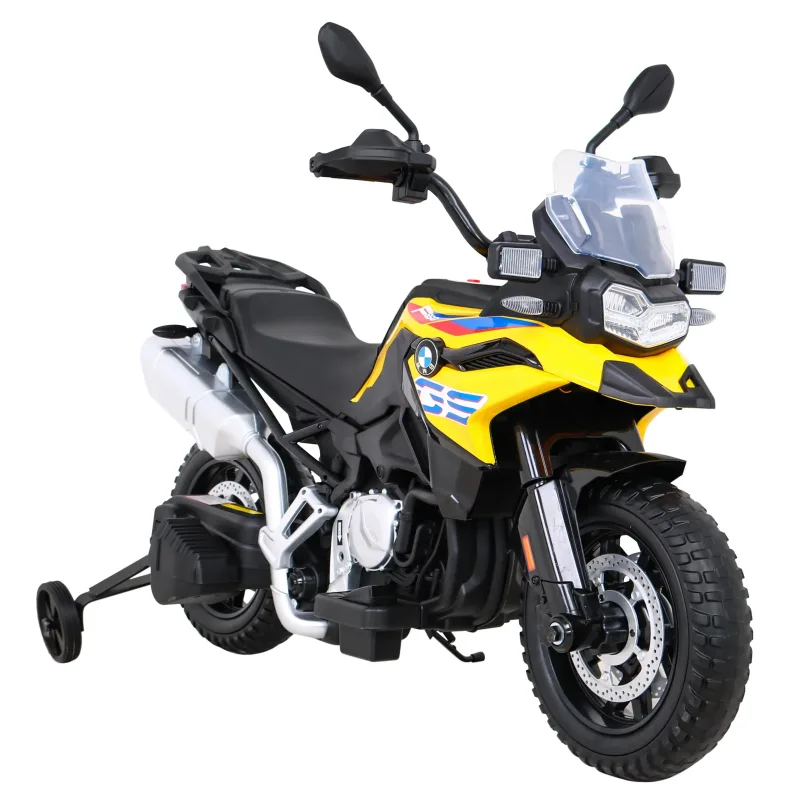 Дитячий акумуляторний мотоцикл BMW F850 GS Жовтий + Опорні колеса + Аудіо LED + Free Start + EVA
