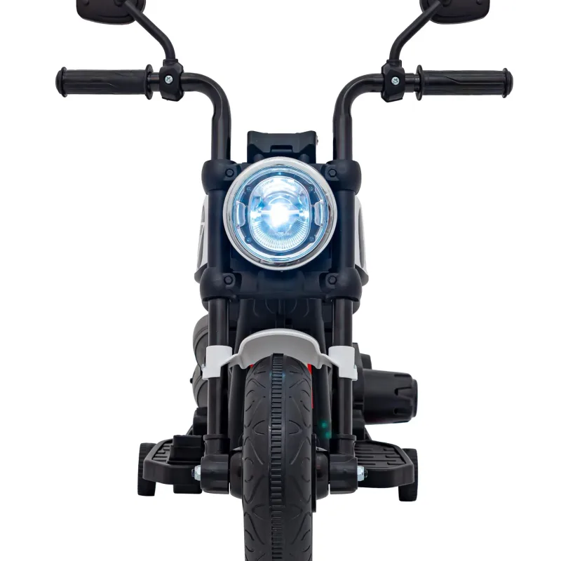 Дитячий акумуляторний мотоцикл Чоппер FASTER Білий + FM Радіо + Аудіо панель + LED