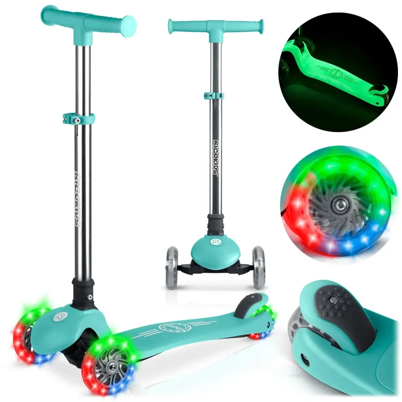 Дитячий самокат триколісний Ricokids Glow бірюзовий
