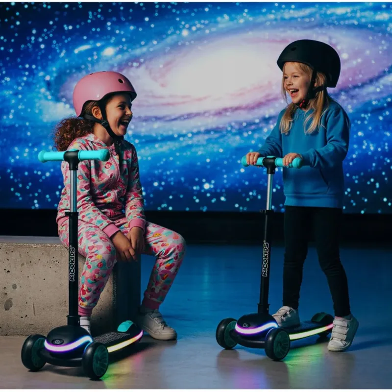 Дитячий самокат триколісний Ricokids Leddi чорно-бірюзовий Дитячий самокат триколісний Ricokids Leddi чорно-бірюзовий