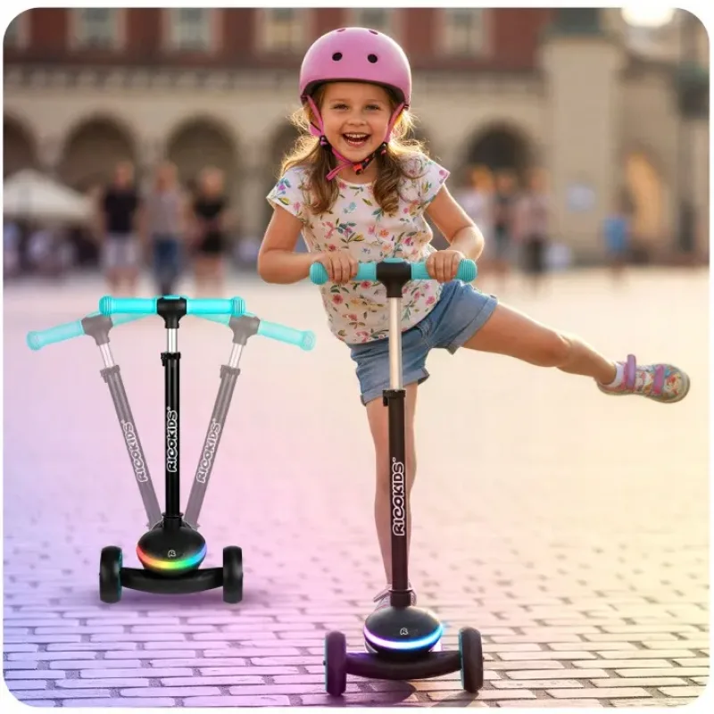 Дитячий самокат триколісний Ricokids Leddi чорно-бірюзовий Дитячий самокат триколісний Ricokids Leddi чорно-бірюзовий
