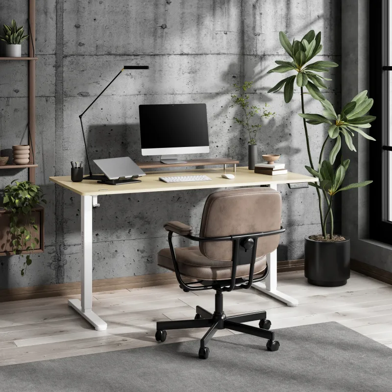 Комп'ютерний стіл SENSE7 NOJO LIGHT 140×70 см з електричним регулюванням висоти, світло-коричнево-білий